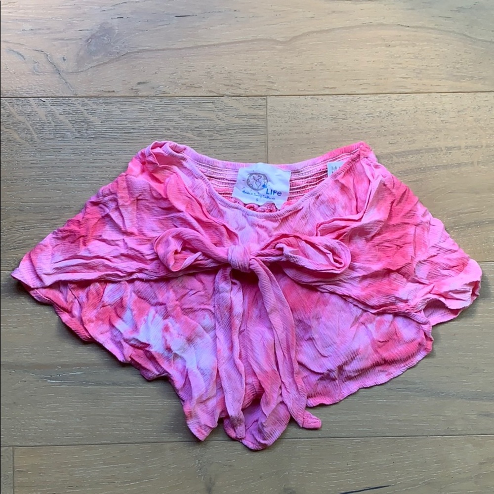 Blue Life Pink & White Tie-dye Shorts w/ Front Tie